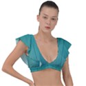 Green Surface  Plunge Frill Sleeve Bikini Top View1