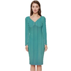 Green Surface  Long Sleeve V-neck Bodycon Dress 