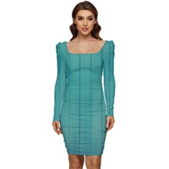 Green Surface  Women Long Sleeve Ruched Stretch Jersey Dress