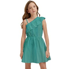 Green Surface  Kids  One Shoulder Party Dress