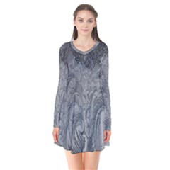 Ice Frost Crystals Long Sleeve V-neck Flare Dress by artworkshop