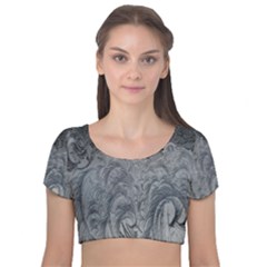 Ice Frost Crystals Velvet Short Sleeve Crop Top  by artworkshop