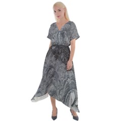 Ice Frost Crystals Cross Front Sharkbite Hem Maxi Dress by artworkshop