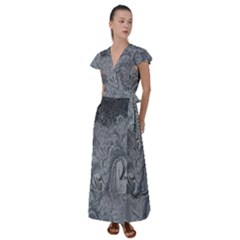 Ice Frost Crystals Flutter Sleeve Maxi Dress by artworkshop