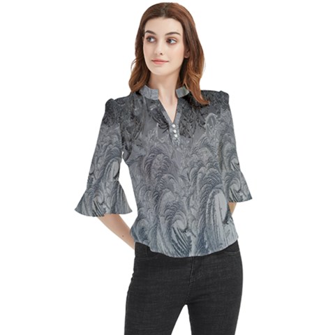 Ice Frost Crystals Loose Horn Sleeve Chiffon Blouse by artworkshop