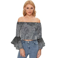 Ice Frost Crystals Off Shoulder Flutter Bell Sleeve Top