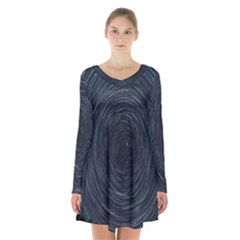  Stars Rotation  Long Sleeve Velvet V-neck Dress