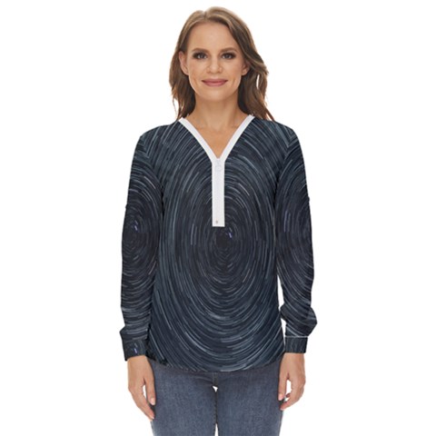  Stars Rotation  Zip Up Long Sleeve Blouse by artworkshop