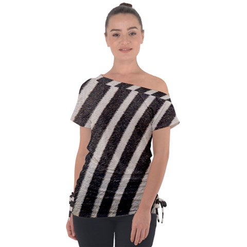  Zebra Pattern  Off Shoulder Tie-up Tee by artworkshop