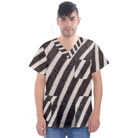  Zebra Pattern  Men s V-neck Scrub Top by artworkshop