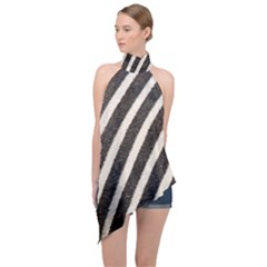  Zebra Pattern  Halter Asymmetric Satin Top by artworkshop