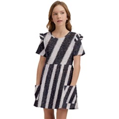  Zebra Pattern  Kids  Frilly Sleeves Pocket Dress