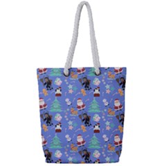 Blue Krampus Christmas Full Print Rope Handle Tote (small)