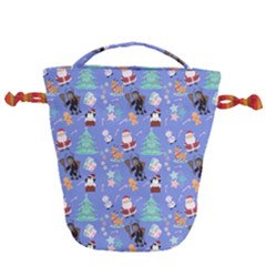 Blue Krampus Christmas Drawstring Bucket Bag