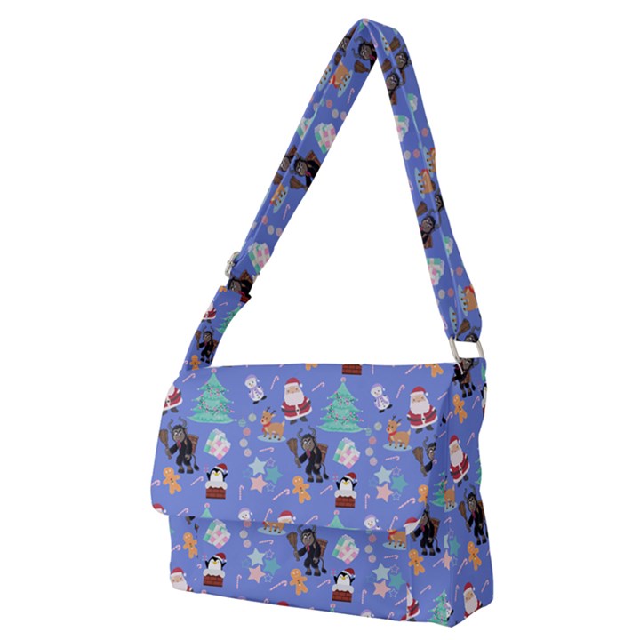 Blue Krampus Christmas Full Print Messenger Bag (M)