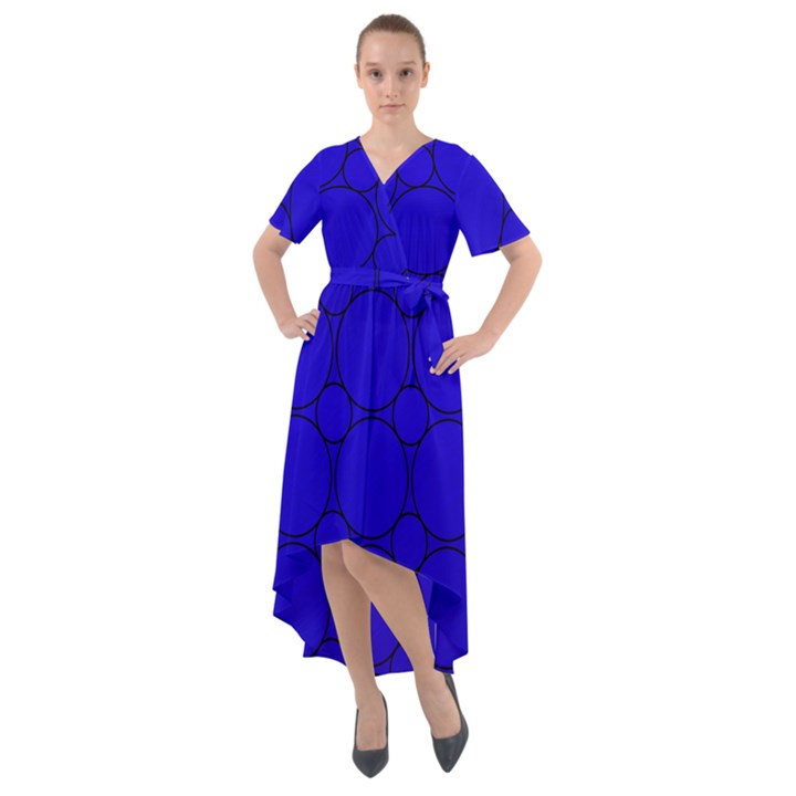 Background-blue Front Wrap High Low Dress