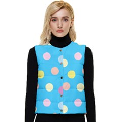 Blue Polkadot Women s Short Button Up Puffer Vest by nate14shop