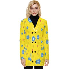 Floral Yellow Button Up Hooded Coat 