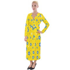 Floral Yellow Velvet Maxi Wrap Dress by nate14shop