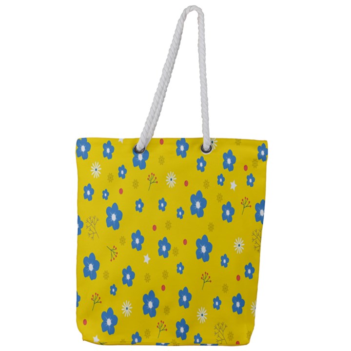 Floral Yellow Full Print Rope Handle Tote (Large)