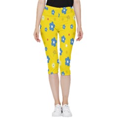 Floral Yellow Inside Out Lightweight Velour Capri Leggings 