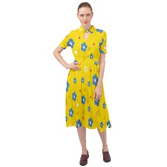 Floral Yellow Keyhole Neckline Chiffon Dress by nate14shop