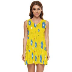 Floral Yellow Tiered Sleeveless Mini Dress by nate14shop