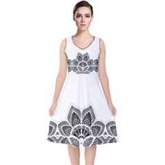 Im Fourth Dimension Black White V-neck Midi Sleeveless Dress 