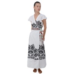 Im Fourth Dimension Black White Flutter Sleeve Maxi Dress by imanmulyana