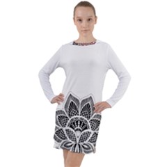 Im Fourth Dimension Black White Long Sleeve Hoodie Dress