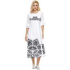 Im Fourth Dimension Black White Double Cuff Midi Dress