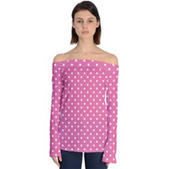 Polkadots-pink-white Off Shoulder Long Sleeve Top by nate14shop