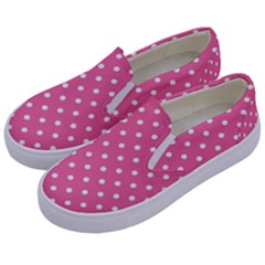 Polkadots-pink-white Kids  Canvas Slip Ons by nate14shop