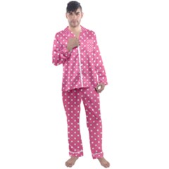 Polkadots-pink-white Men s Long Sleeve Satin Pajamas Set