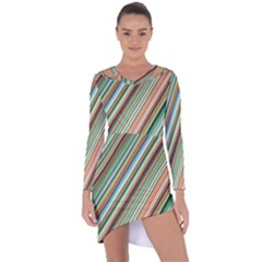 Stripe-colorful-cloth Asymmetric Cut-out Shift Dress