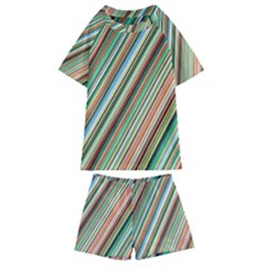 Stripe-colorful-cloth Kids  Swim Tee And Shorts Set