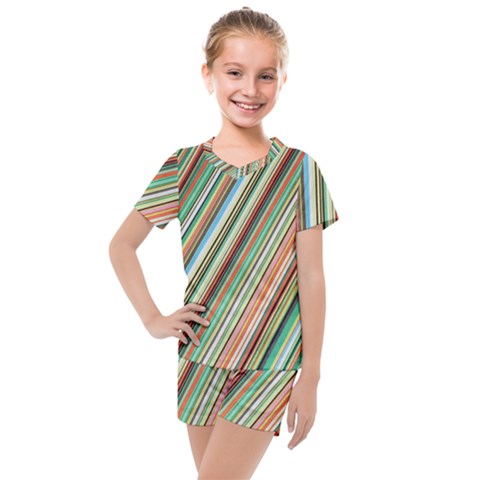 Stripe-colorful-cloth Kids  Mesh Tee And Shorts Set by nate14shop