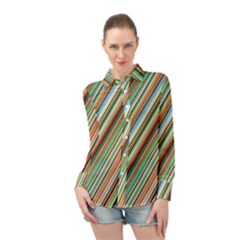 Stripe-colorful-cloth Long Sleeve Chiffon Shirt