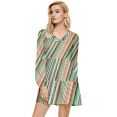 Stripe-colorful-cloth Tiered Long Sleeve Mini Dress by nate14shop