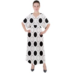 Abstract-polkadot 03 V-neck Boho Style Maxi Dress