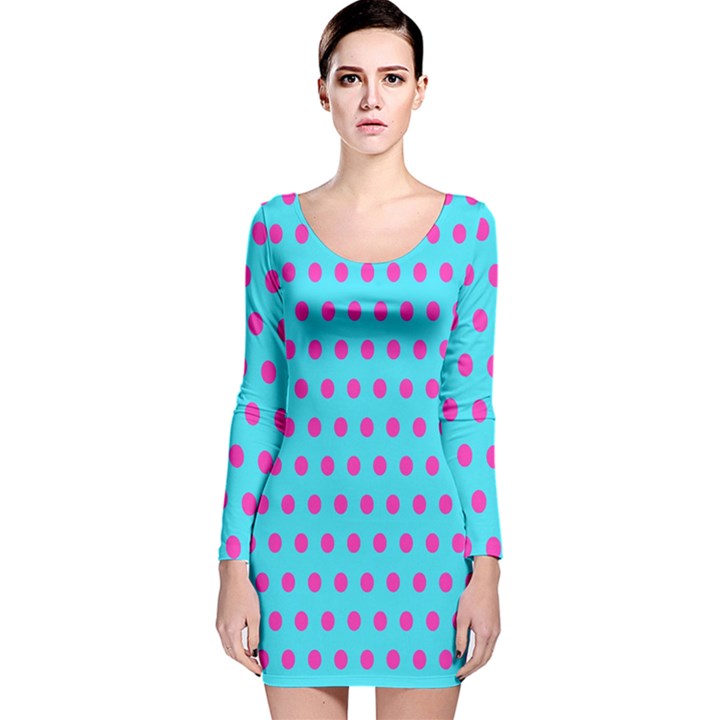 Background-polkadot 02 Long Sleeve Velvet Bodycon Dress