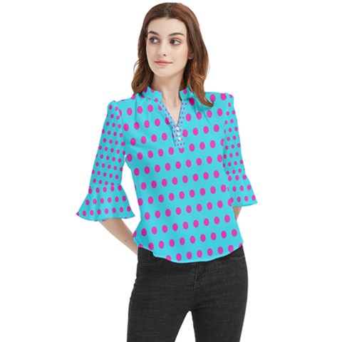 Background-polkadot 02 Loose Horn Sleeve Chiffon Blouse by nate14shop