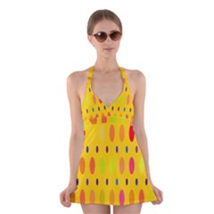 Banner-polkadot-yellow Halter Dress Swimsuit  by nate14shop