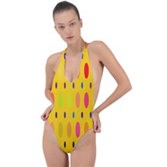 Banner-polkadot-yellow Backless Halter One Piece Swimsuit by nate14shop