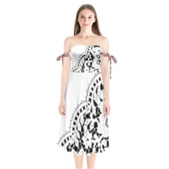 Im Fourth Dimension Black White 3 Shoulder Tie Bardot Midi Dress by imanmulyana