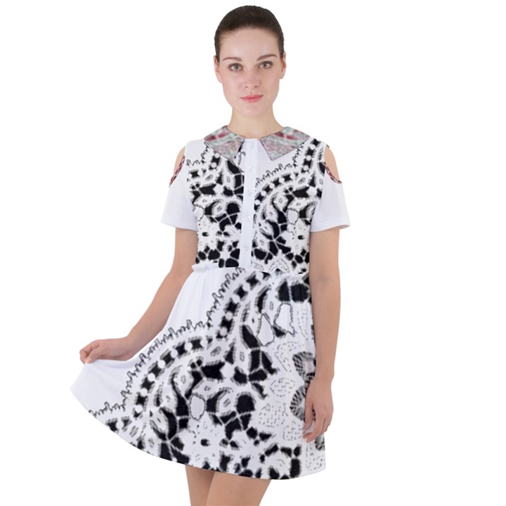 IM Fourth Dimension Black White 3 Short Sleeve Shoulder Cut Out Dress 