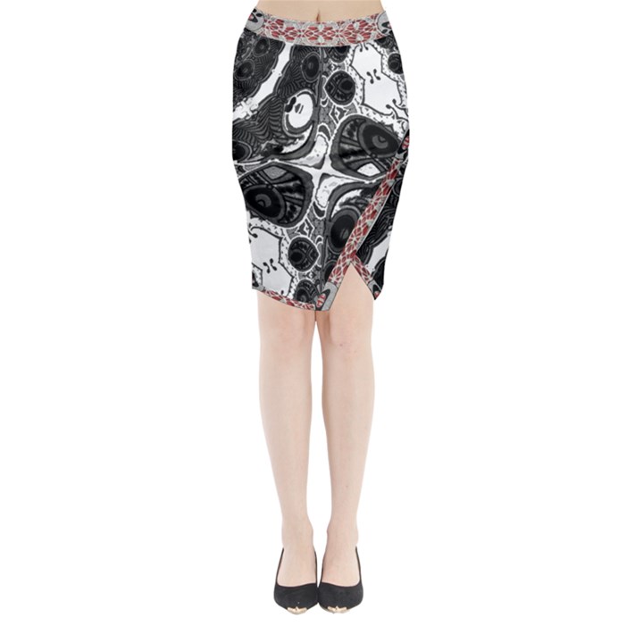 IM Fourth Dimension Black White 4 Midi Wrap Pencil Skirt