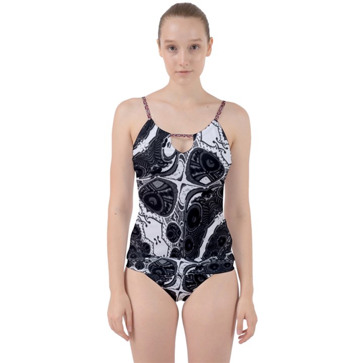 IM Fourth Dimension Black White 4 Cut Out Top Tankini Set