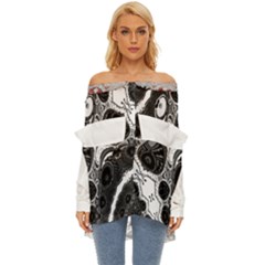 Im Fourth Dimension Black White 4 Off Shoulder Chiffon Pocket Shirt