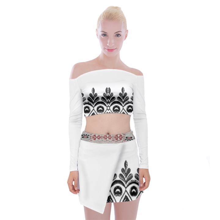 IM Fourth Dimension Black White 5 Off Shoulder Top with Mini Skirt Set